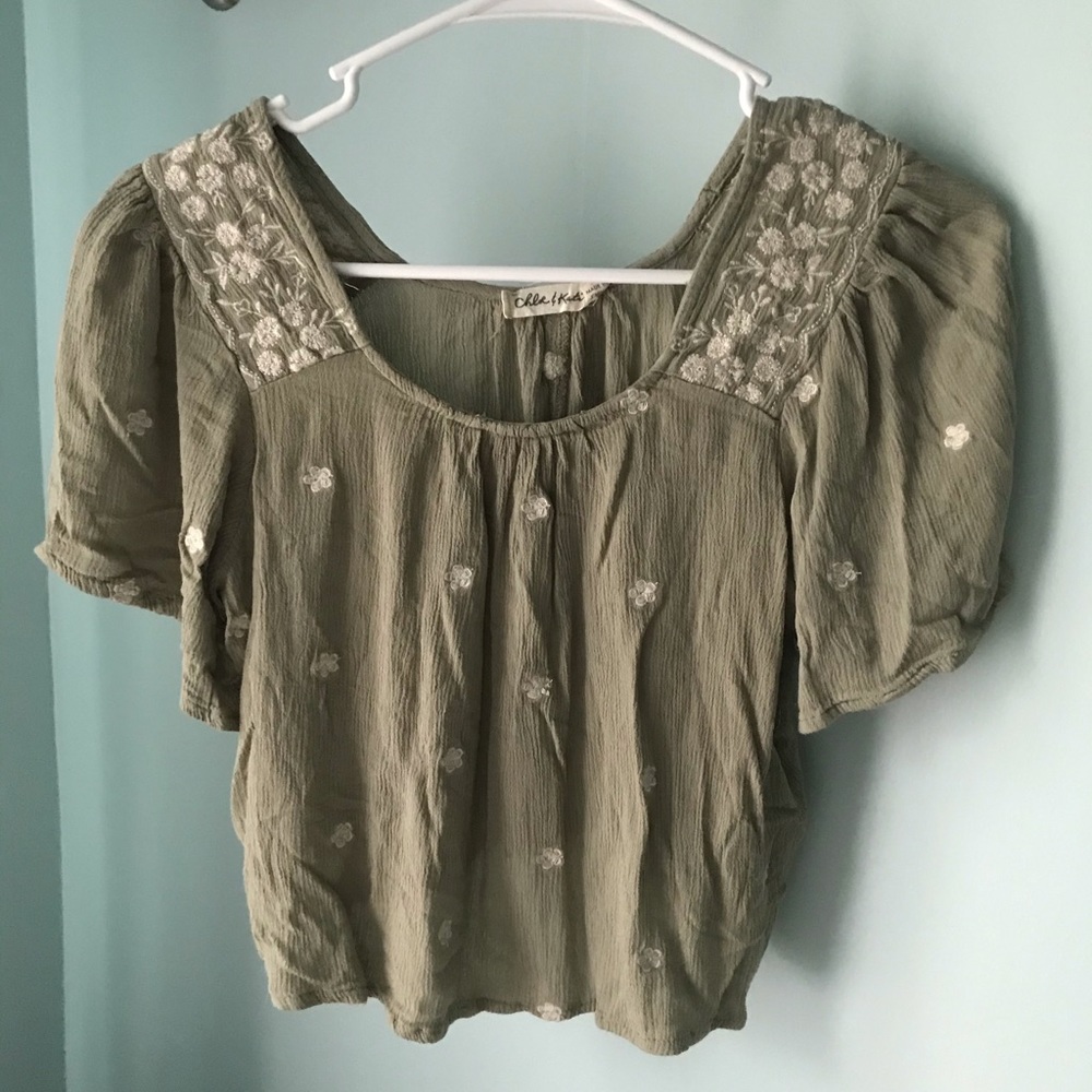 Flowy army green crop top